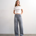 Topshop Barrel mid rise jean in pretty grey