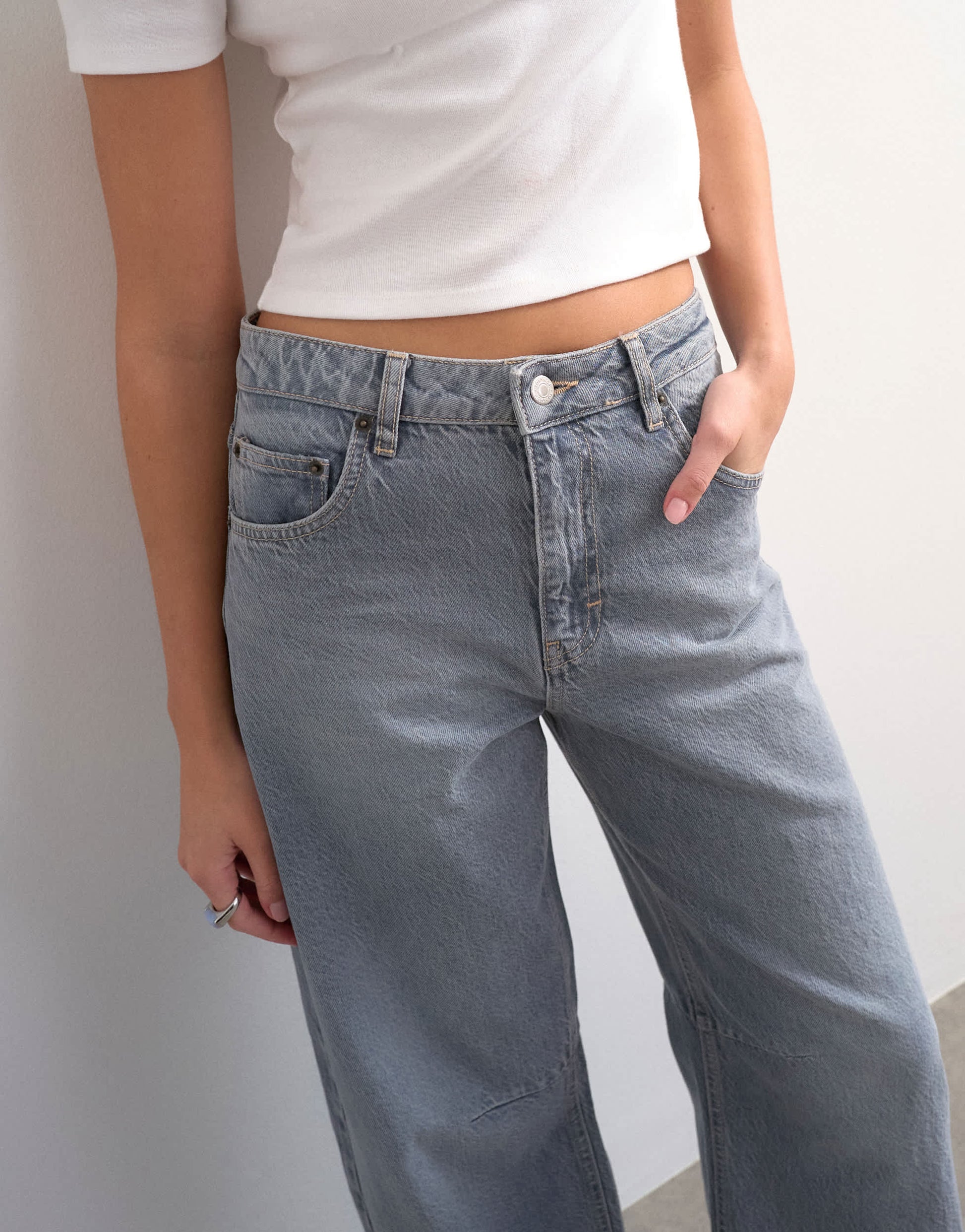 Topshop Barrel high rise jean in pretty grey