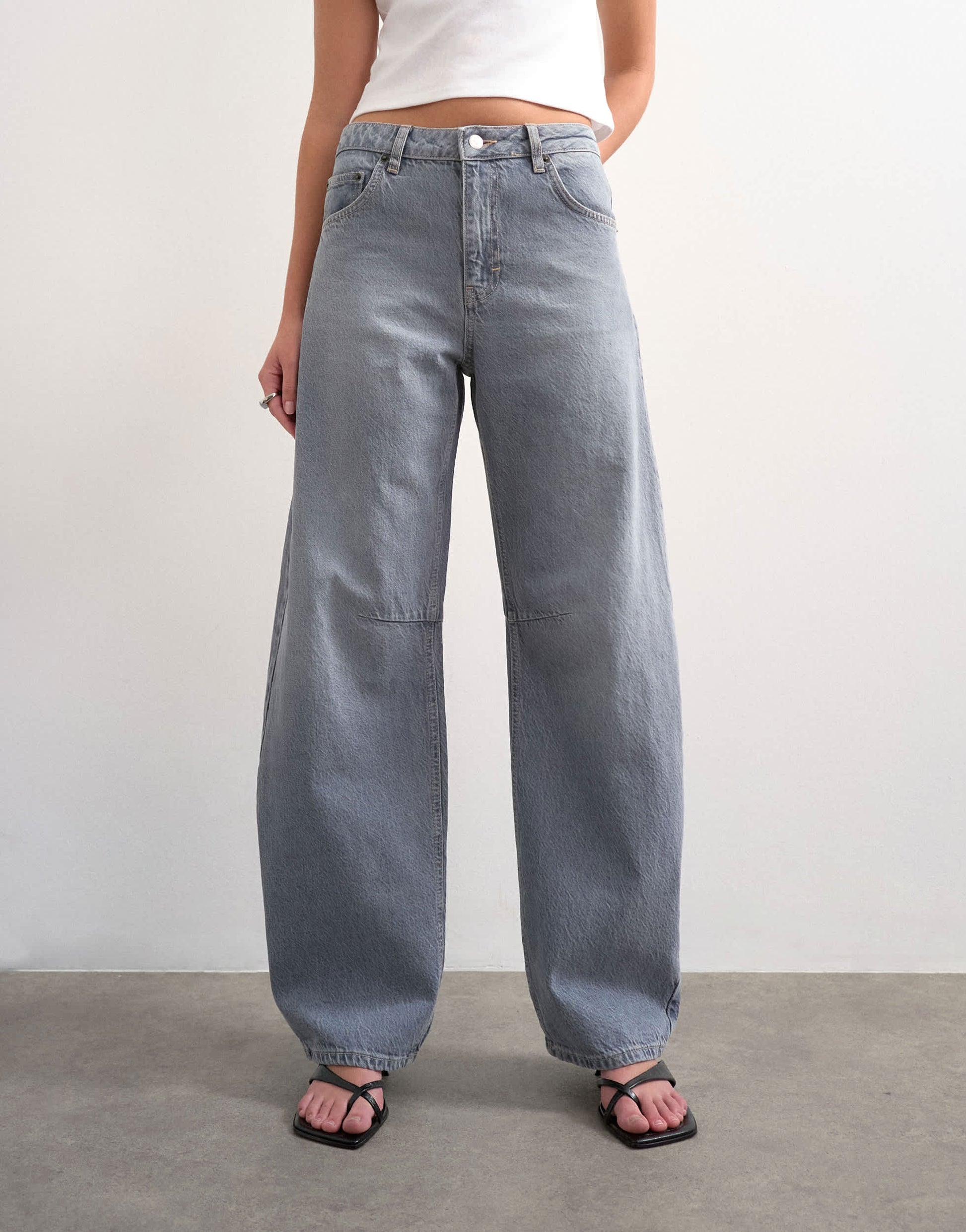 Topshop Barrel high rise jean in pretty grey