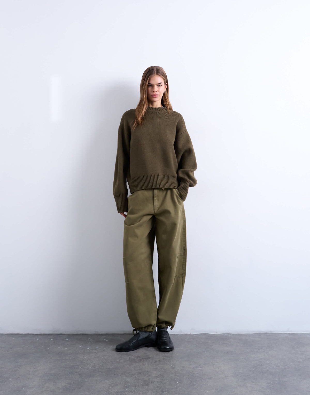 Topshop drawstring waist balloon trousers in khaki