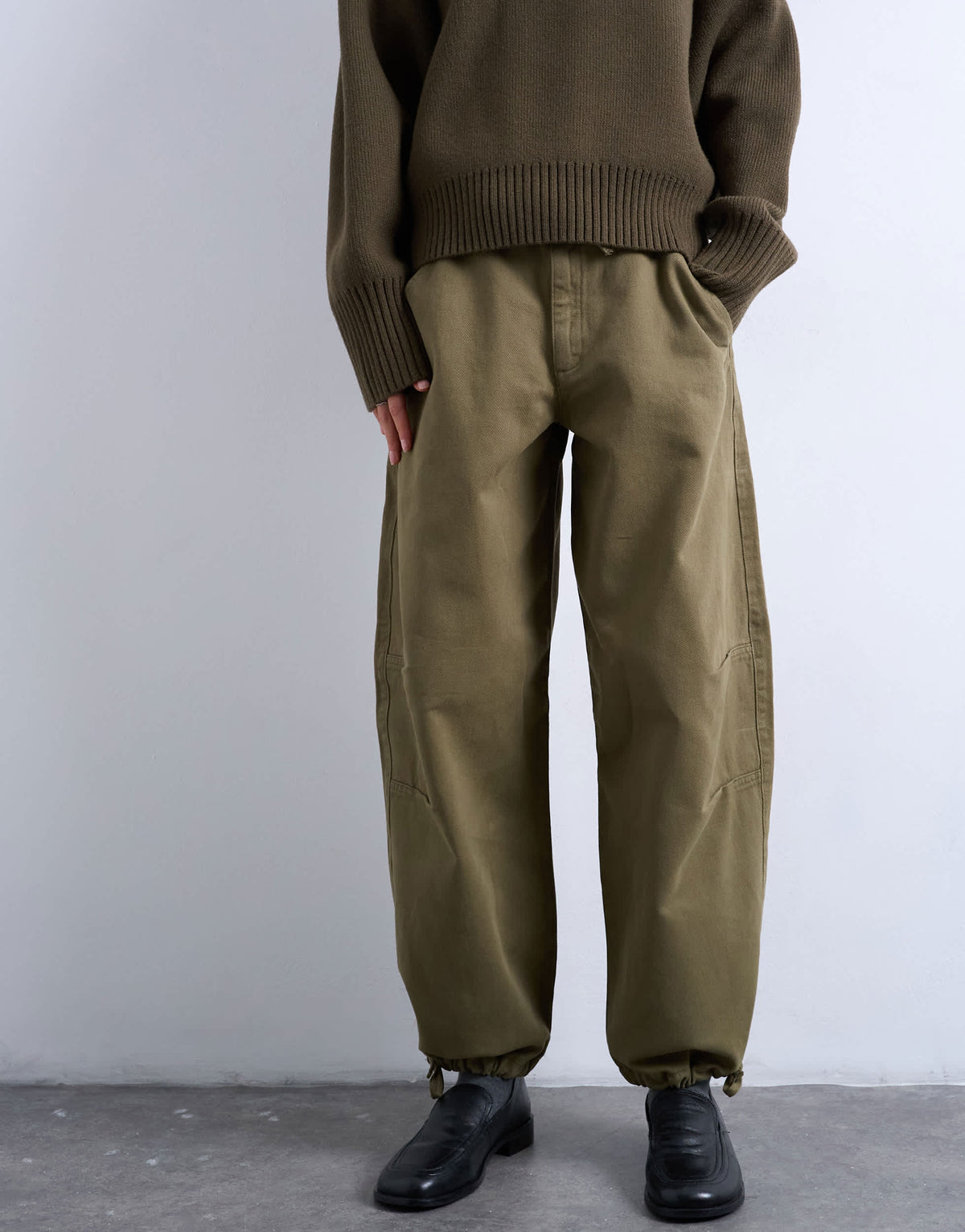 Topshop drawstring waist balloon trousers in khaki