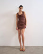 Topshop structured drape mini dress in chocolate