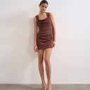 Topshop structured drape mini dress in chocolate