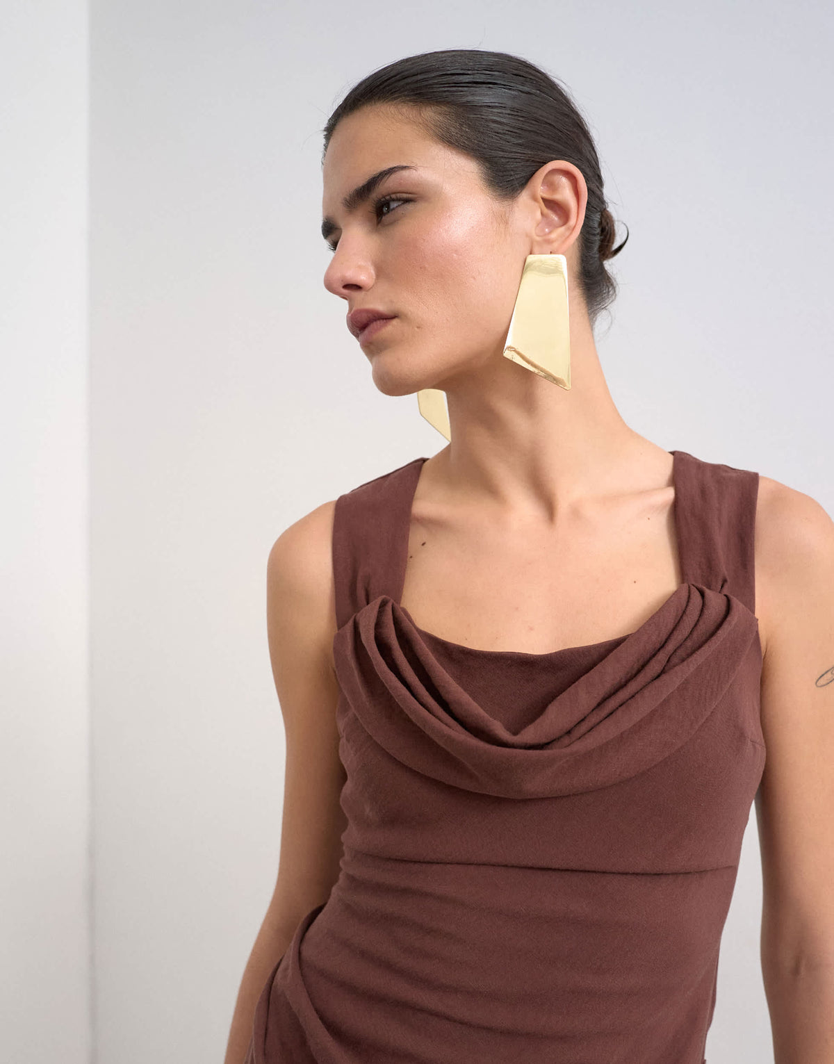 Topshop structured drape mini dress in chocolate