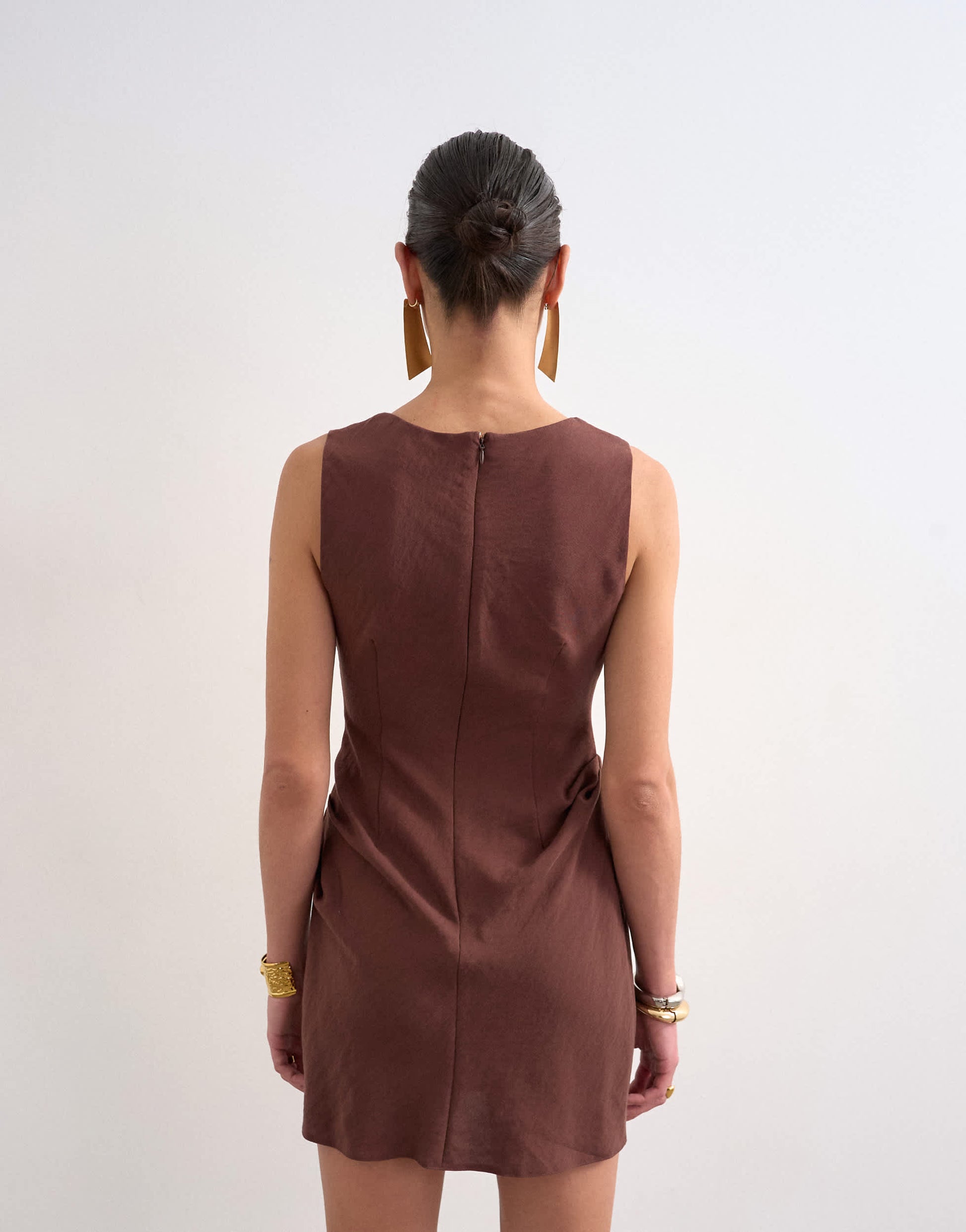 Topshop structured drape mini dress in chocolate
