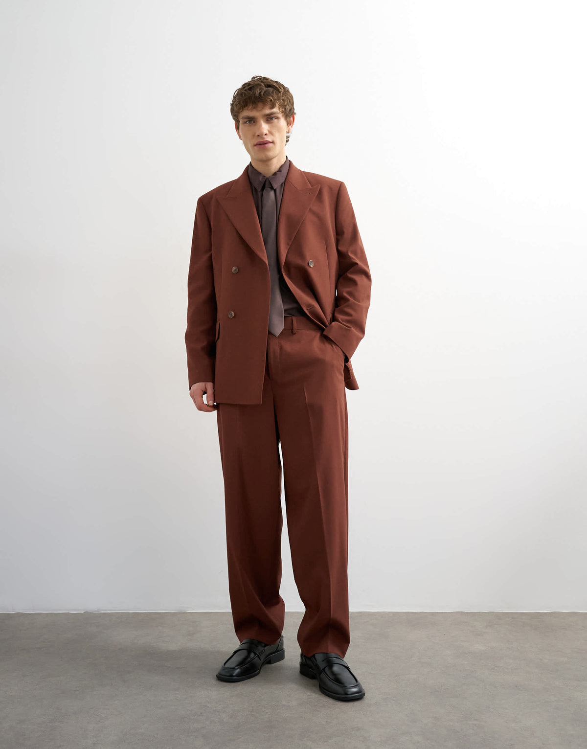 Topman relaxed fit wool touch suit trousers in rust