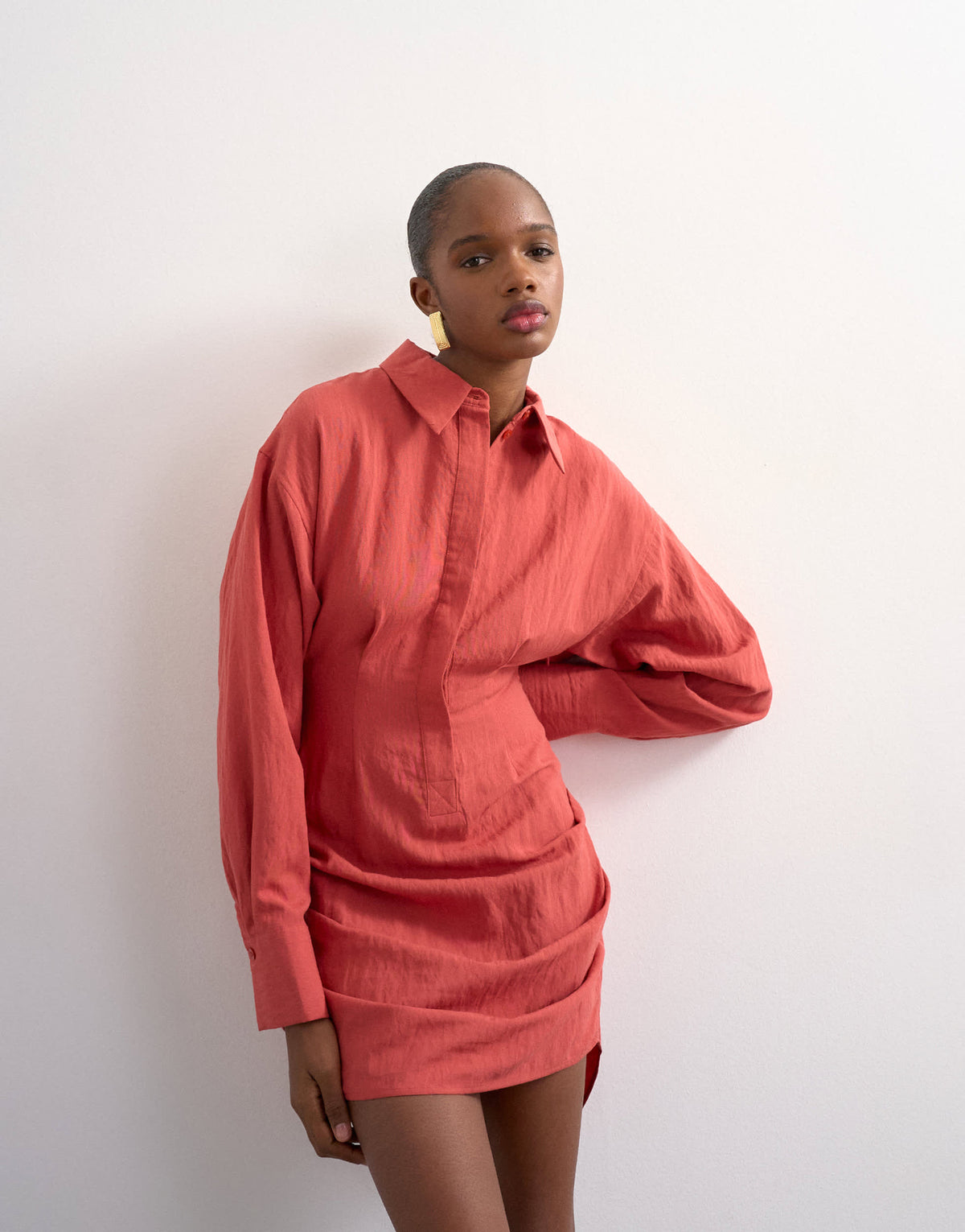 Topshop gathered skirt mini shirt dress in rust