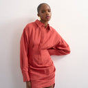Topshop gathered skirt mini shirt dress in rust