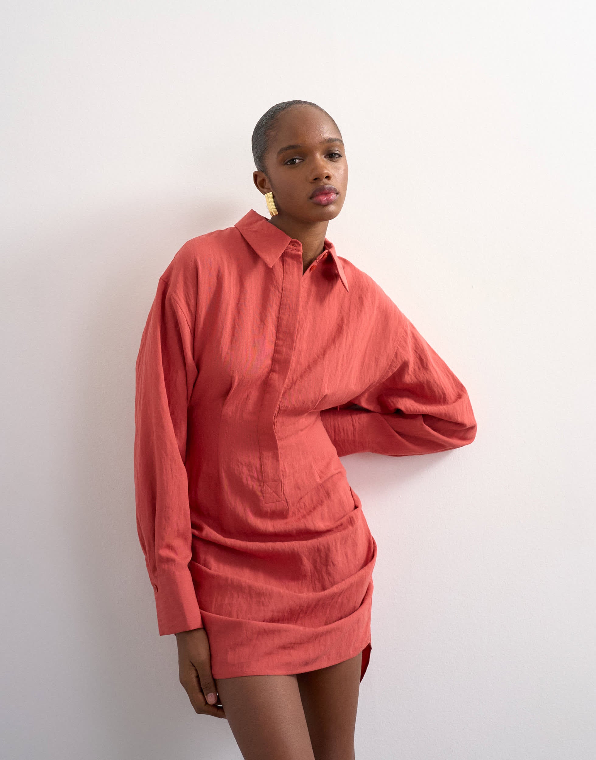 Topshop gathered skirt mini shirt dress in rust