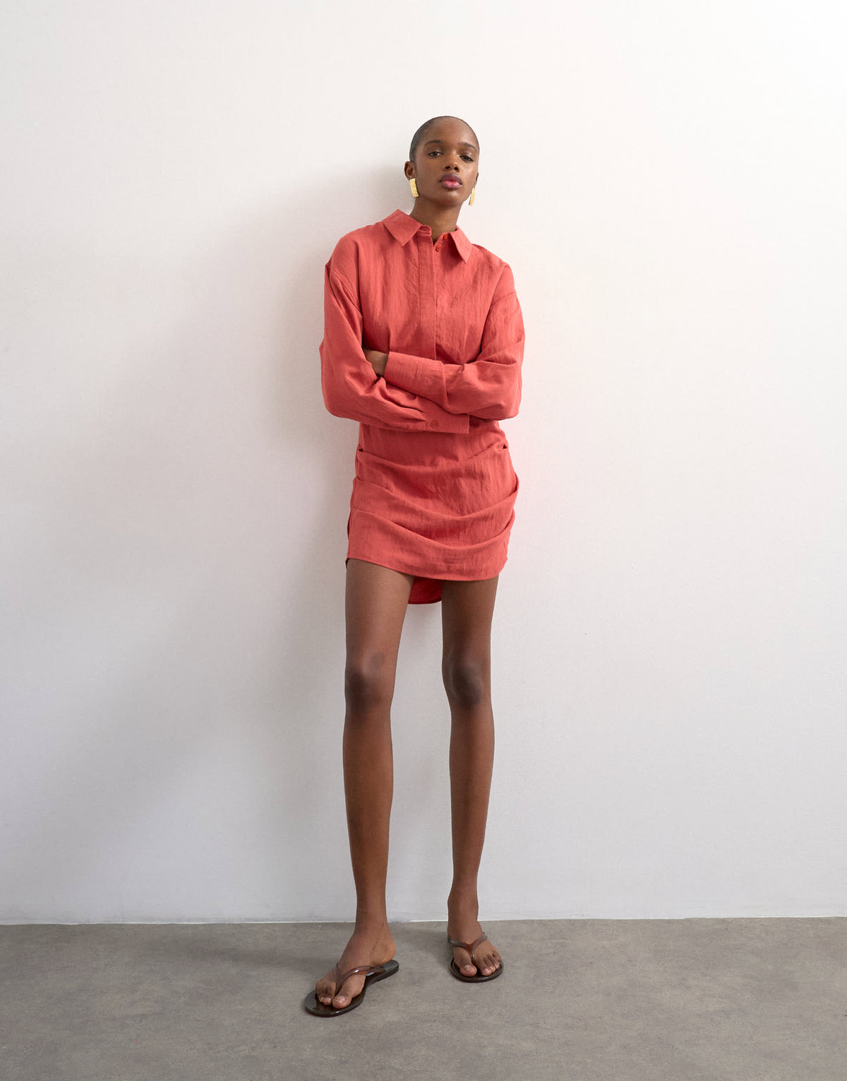 Topshop gathered skirt mini shirt dress in rust