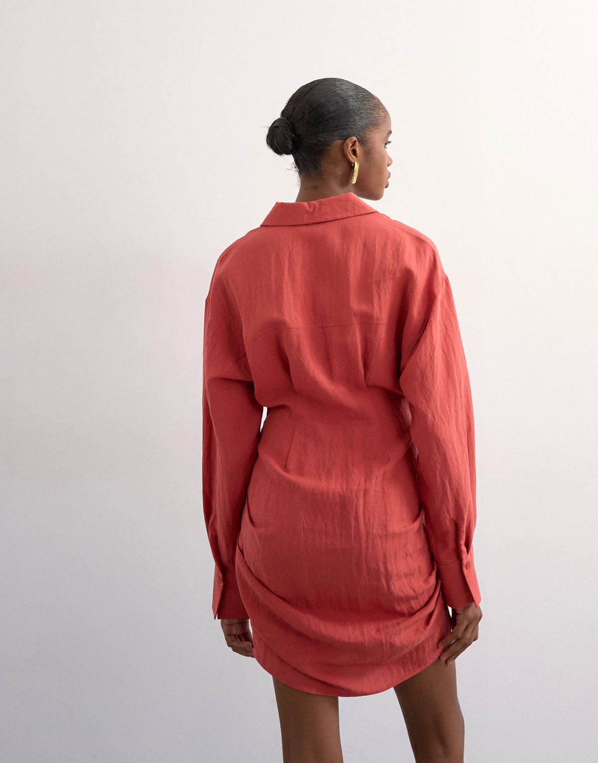 Topshop gathered skirt mini shirt dress in rust