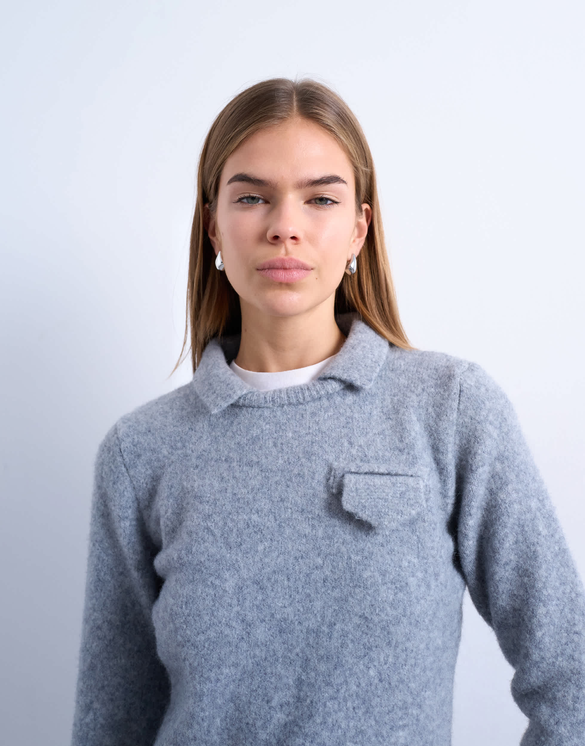 Topshop Strickpullover mit Kragen und langen Ärmeln
