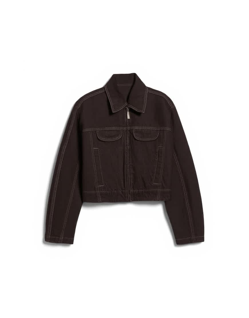 Tolu Coker x Topshop barrel denim jacket circular design in brown rinse