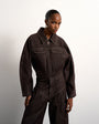 Tolu Coker x Topshop barrel denim jacket circular design in brown rinse