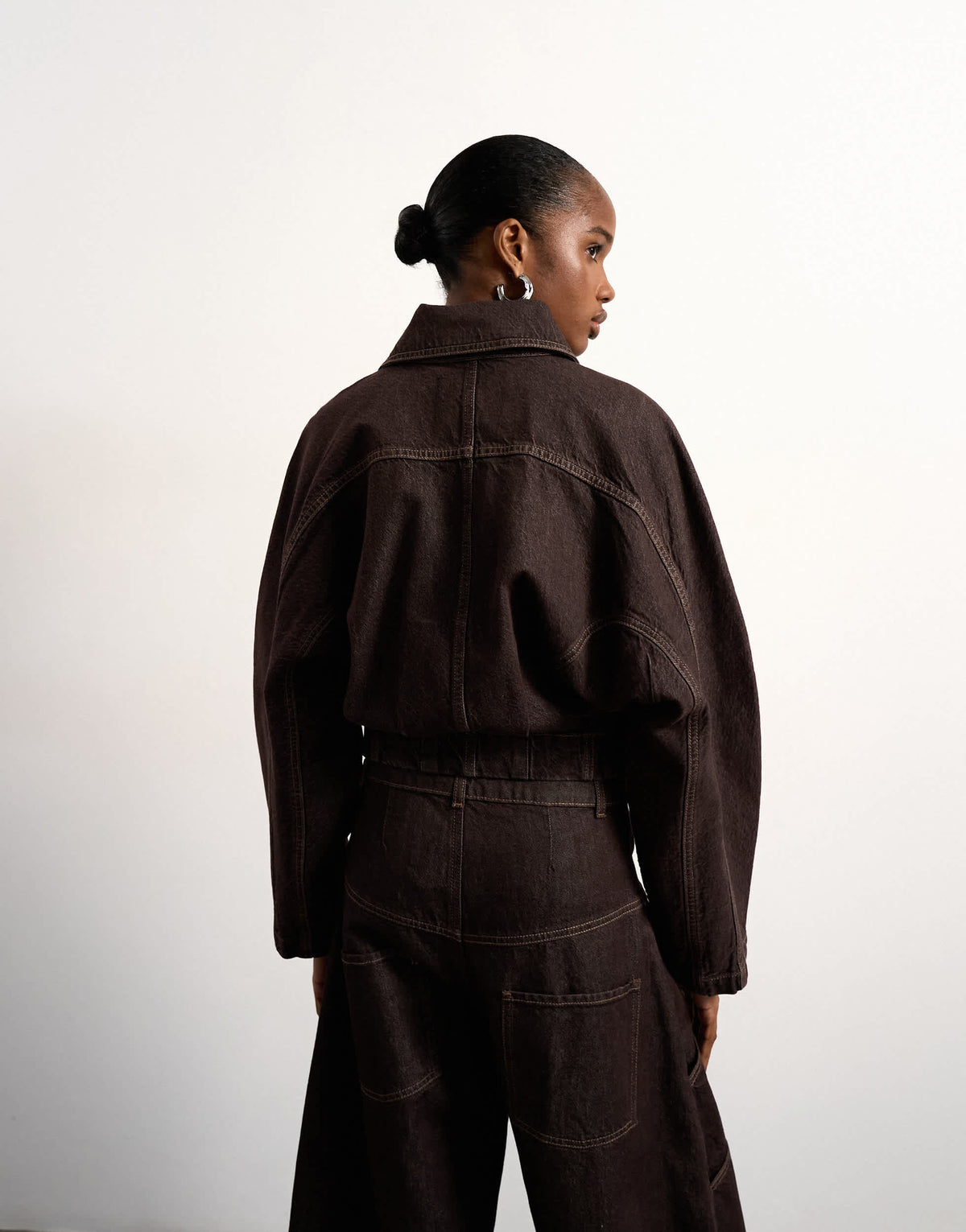 Tolu Coker x Topshop barrel denim jacket circular design in brown rinse