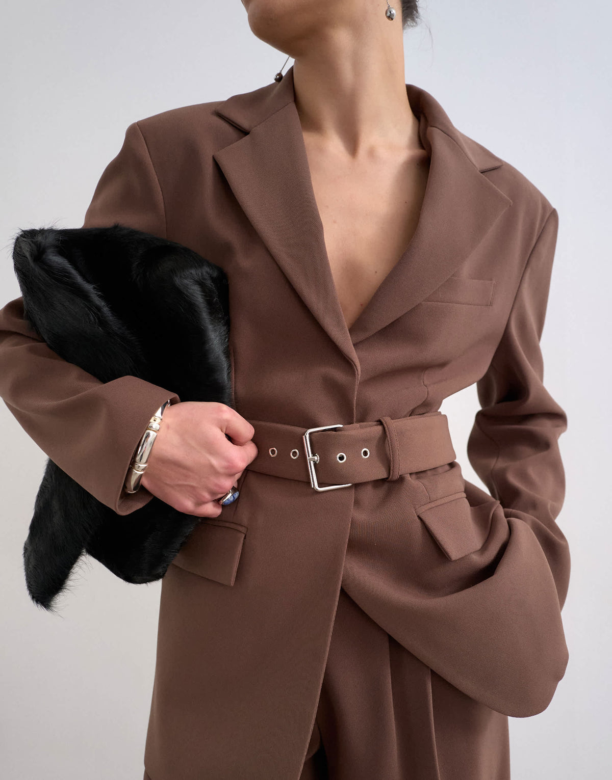 Topshop co ord high break belted blazer in chocolate