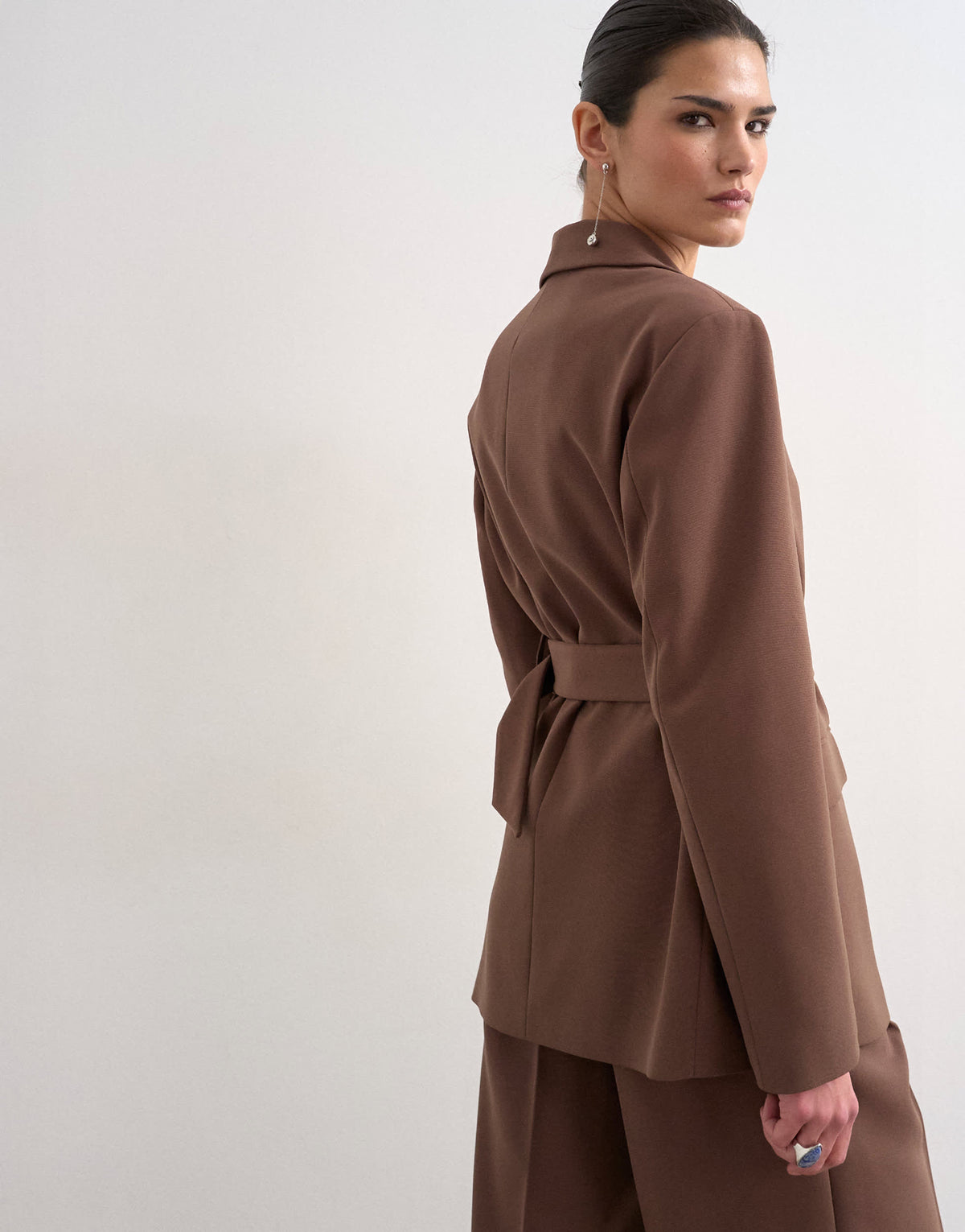 Topshop co ord high break belted blazer in chocolate