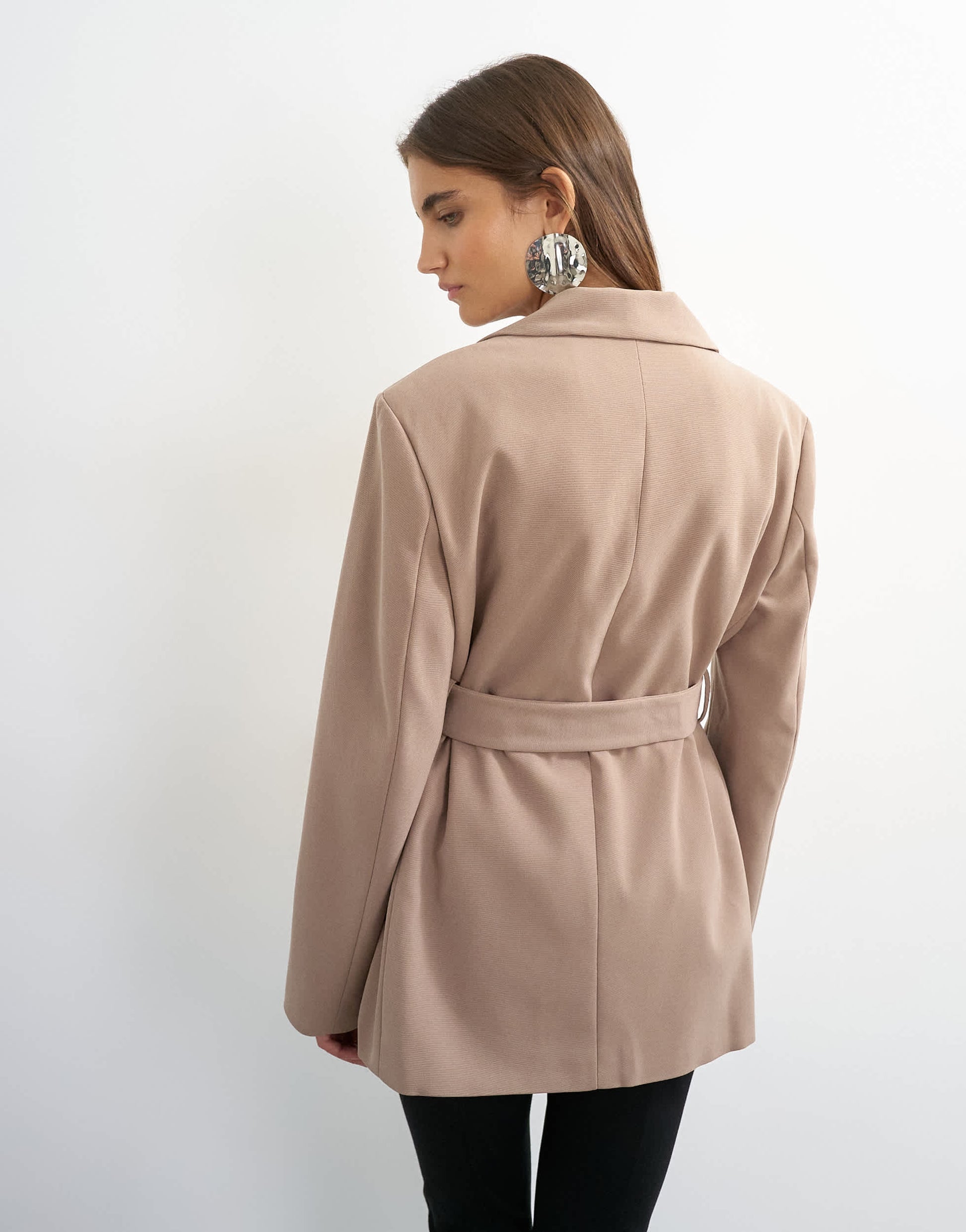 Topshop high break belted blazer in beige