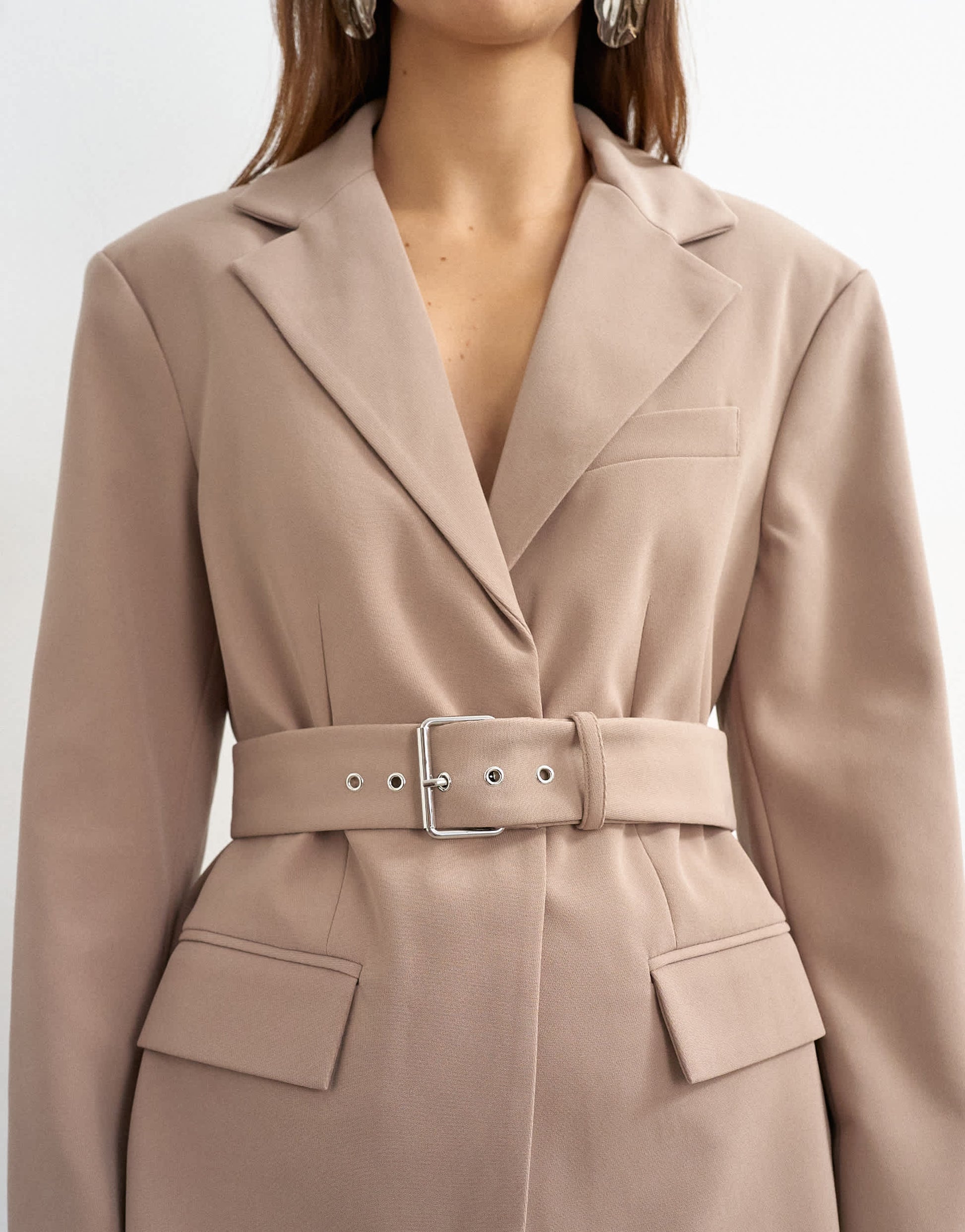 Topshop high break belted blazer in beige