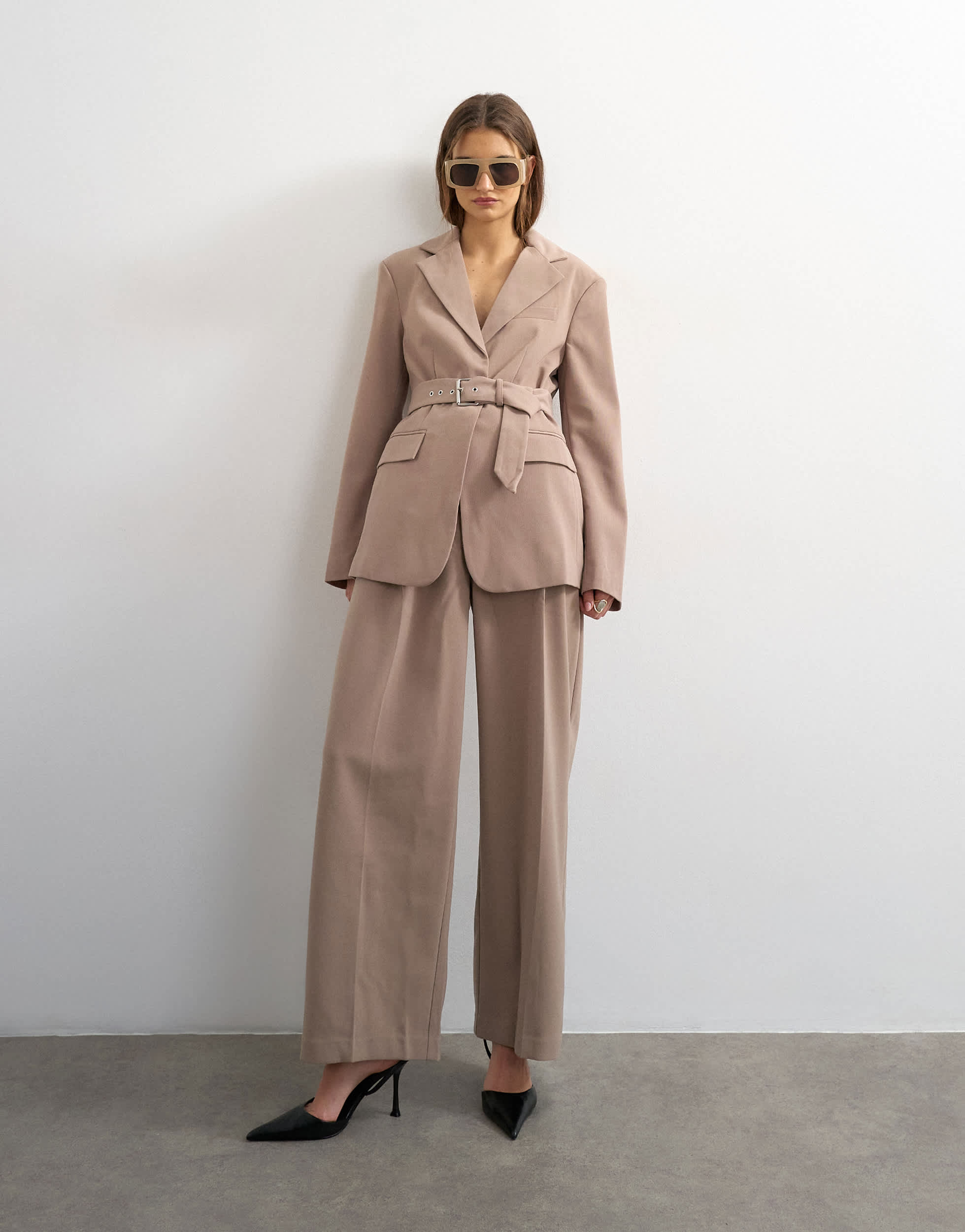 Topshop co ord double tailored trouser in beige 