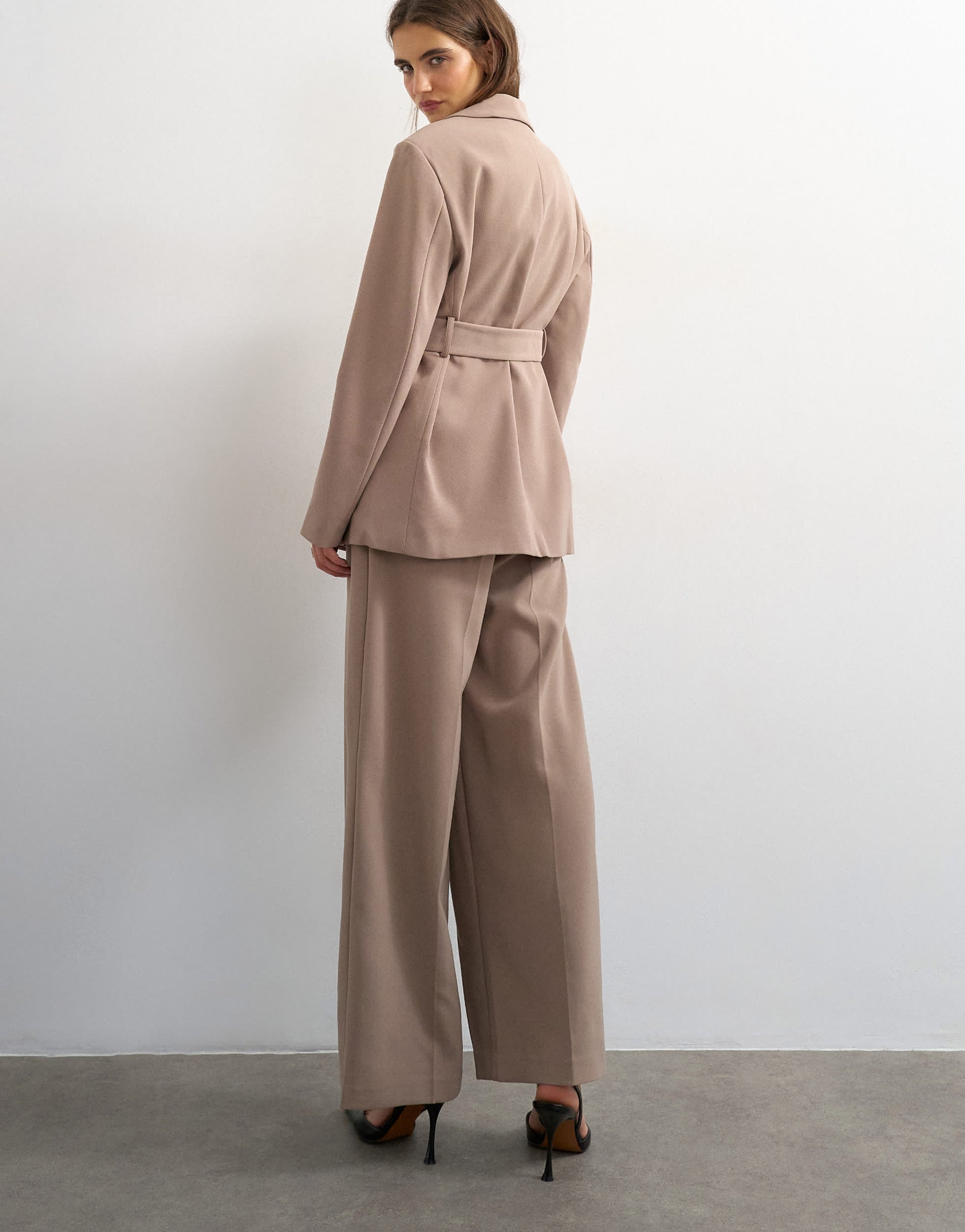 Topshop co ord double tailored trouser in beige 