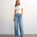 Topshop Cinch low rise relaxed jean in bleach 
