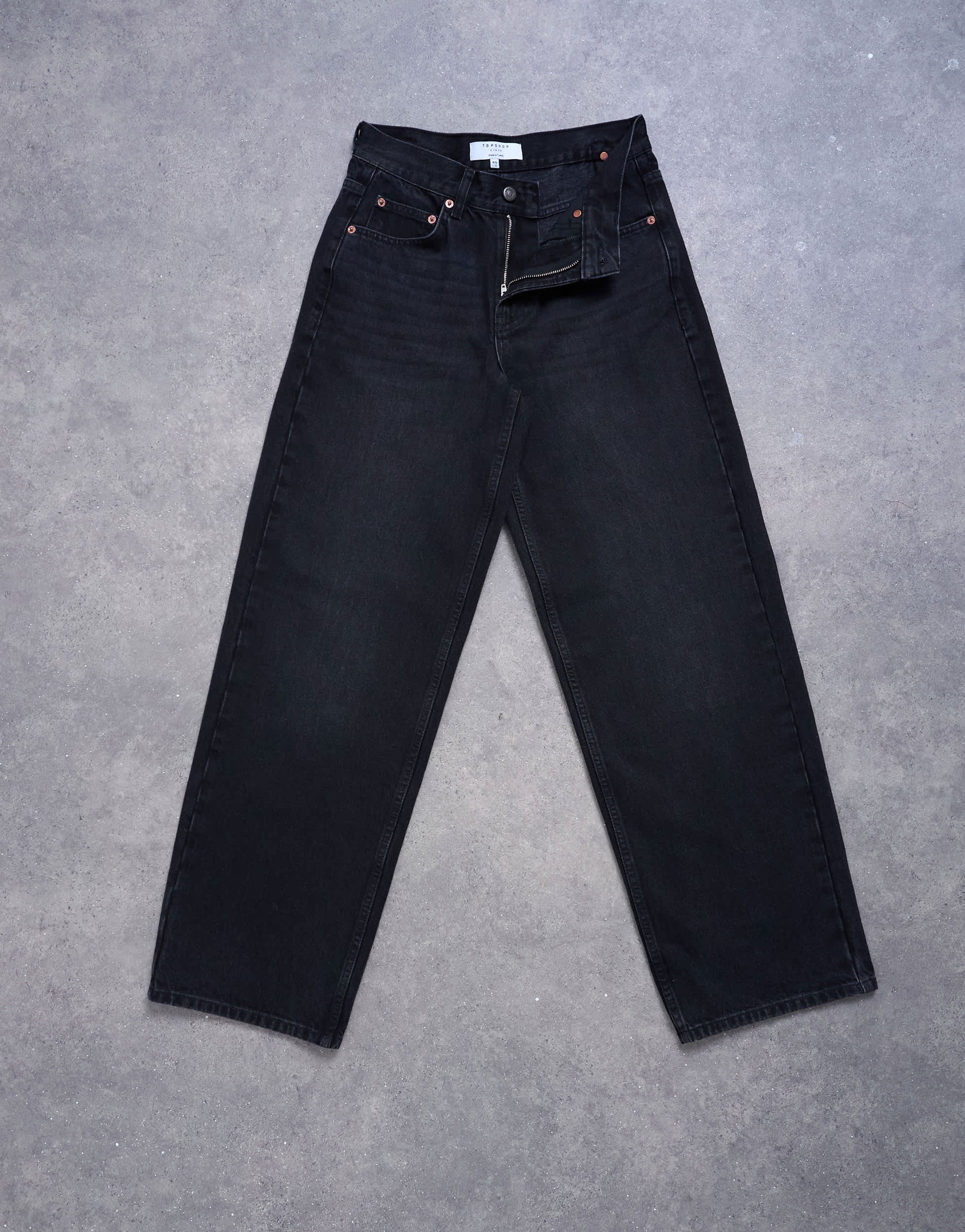 Topshop Cinch low rise relaxed jean in washed black