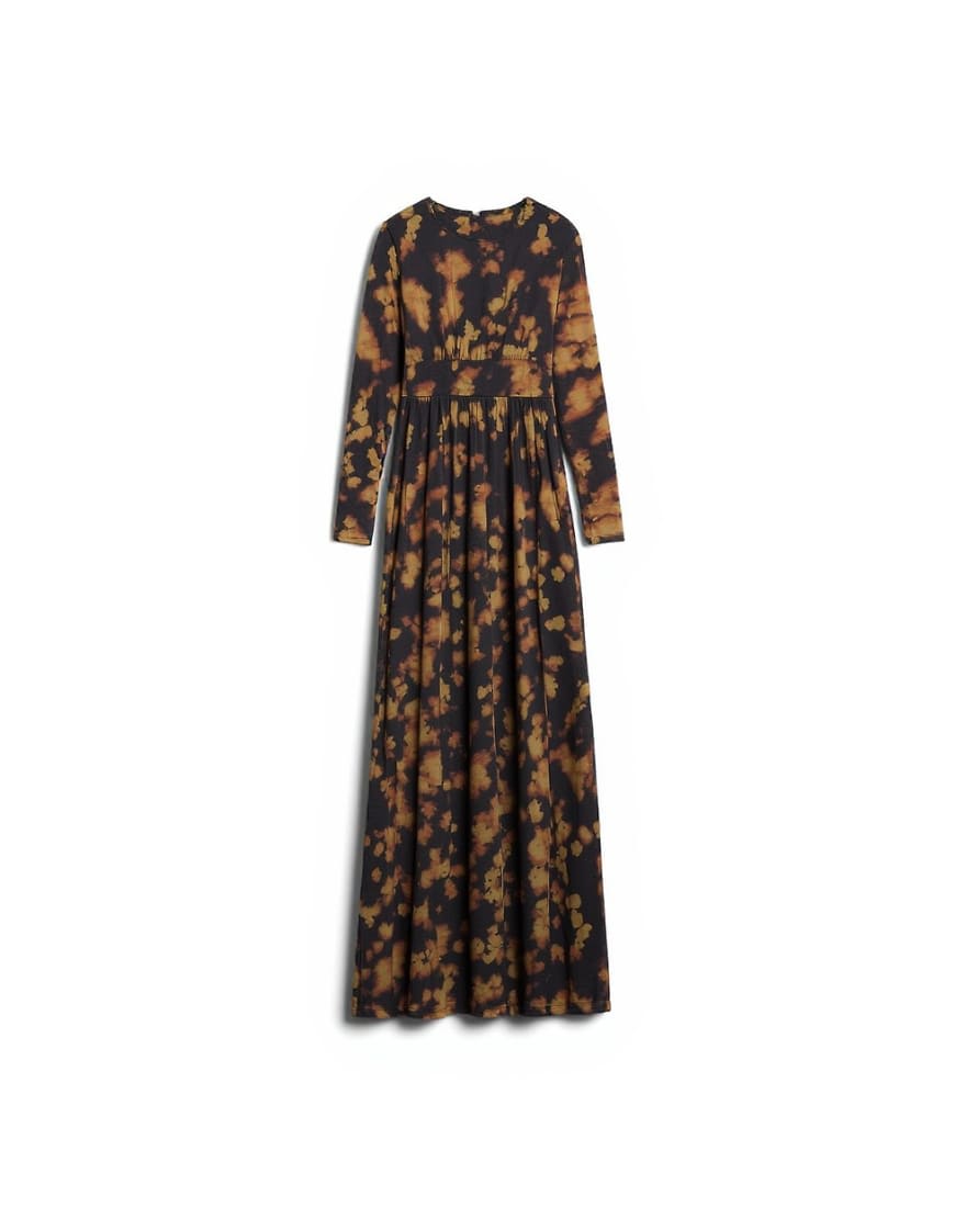 Topshop blurred floral print long sleeve maxi dress in black