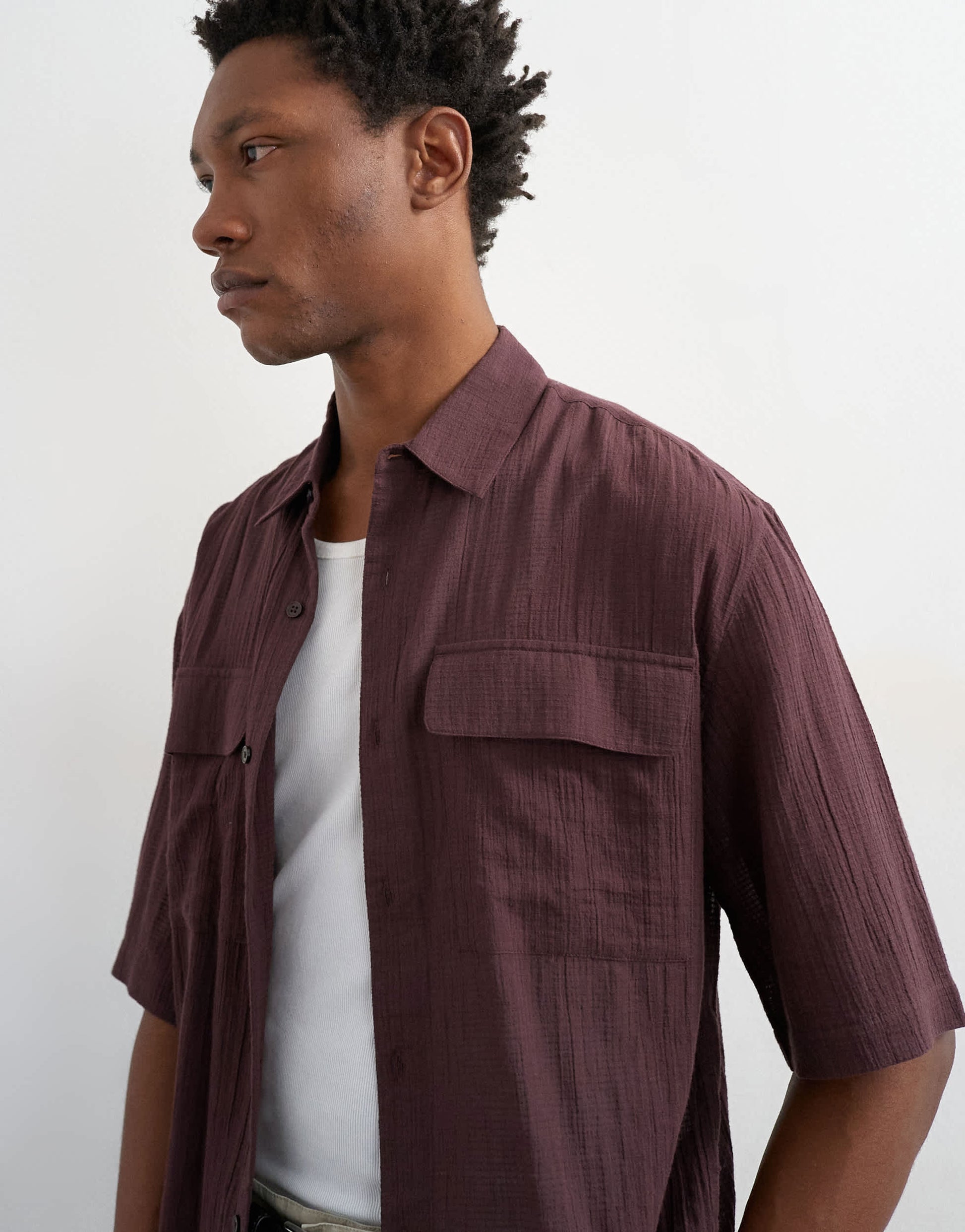 Topman relaxed fit crop sheer ripstop short sleeve shirt in brown