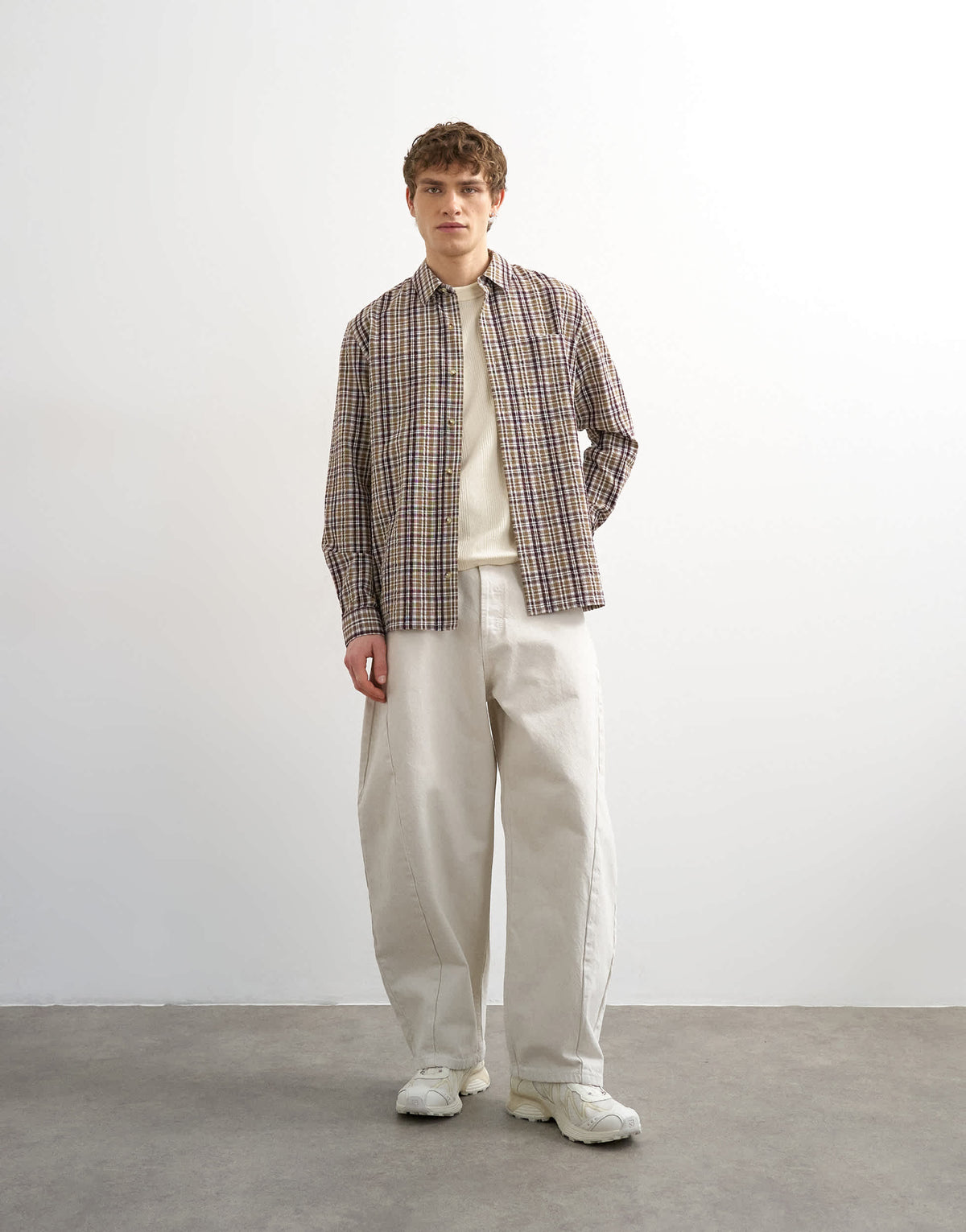 Topman regular fit textured check shirt in brown