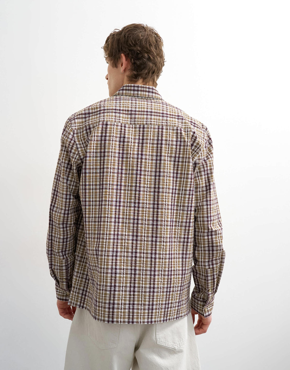 Topman regular fit textured check shirt in brown
