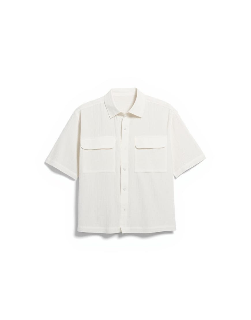 Topman relaxed fit crop sheer ripstop short sleeve shirt in white