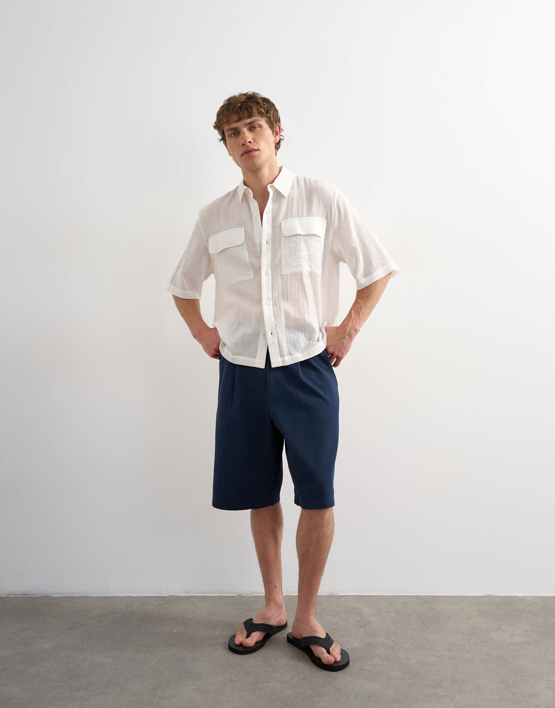 Topman relaxed fit crop sheer ripstop short sleeve shirt in white