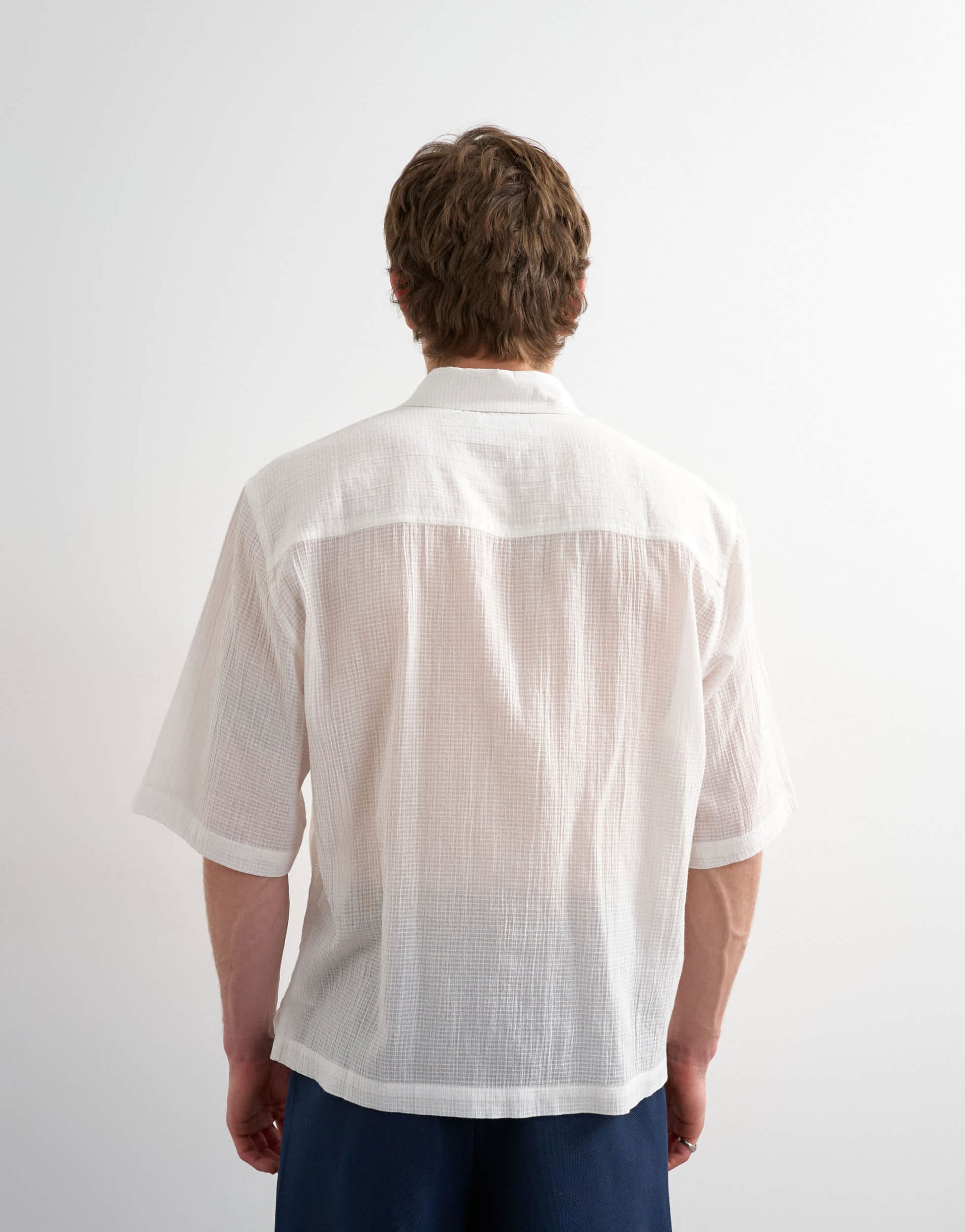 Topman relaxed fit crop sheer ripstop short sleeve shirt in white