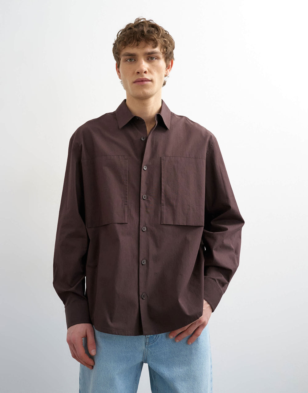 Topman relaxed fit poplin shirt in brown