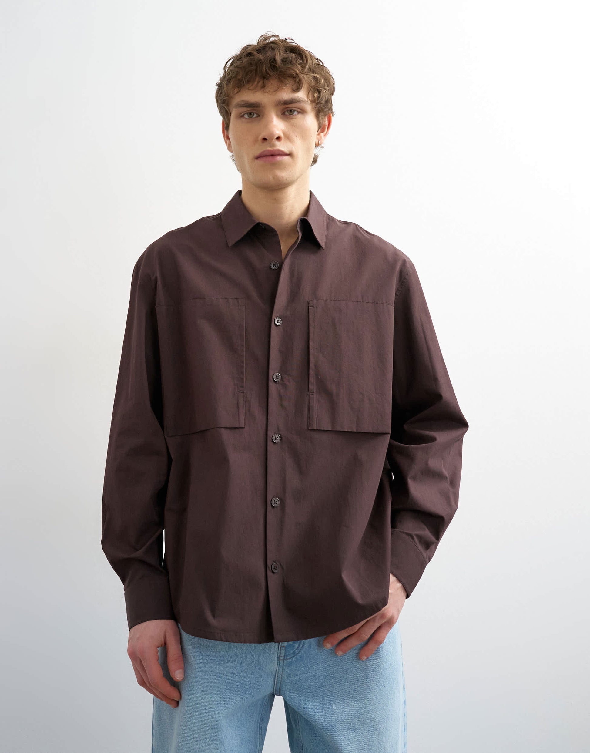 Topman relaxed fit poplin shirt in brown
