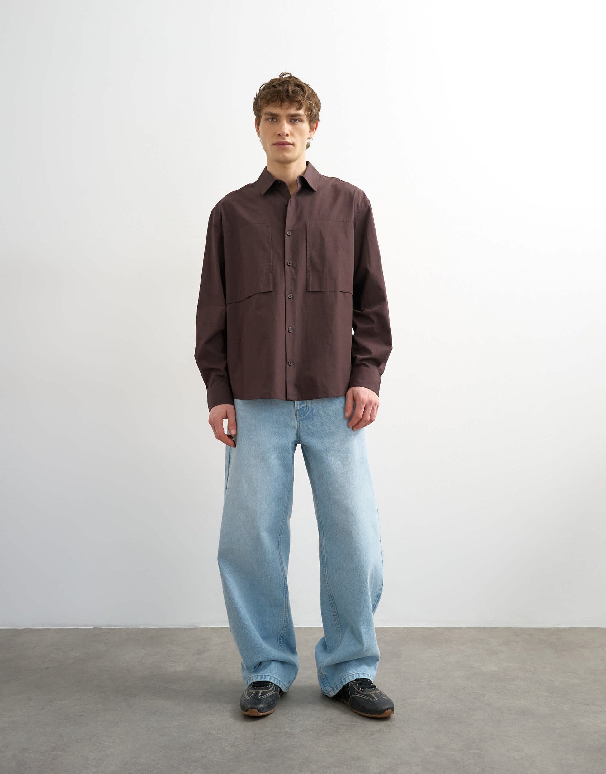 Topman relaxed fit poplin shirt in brown