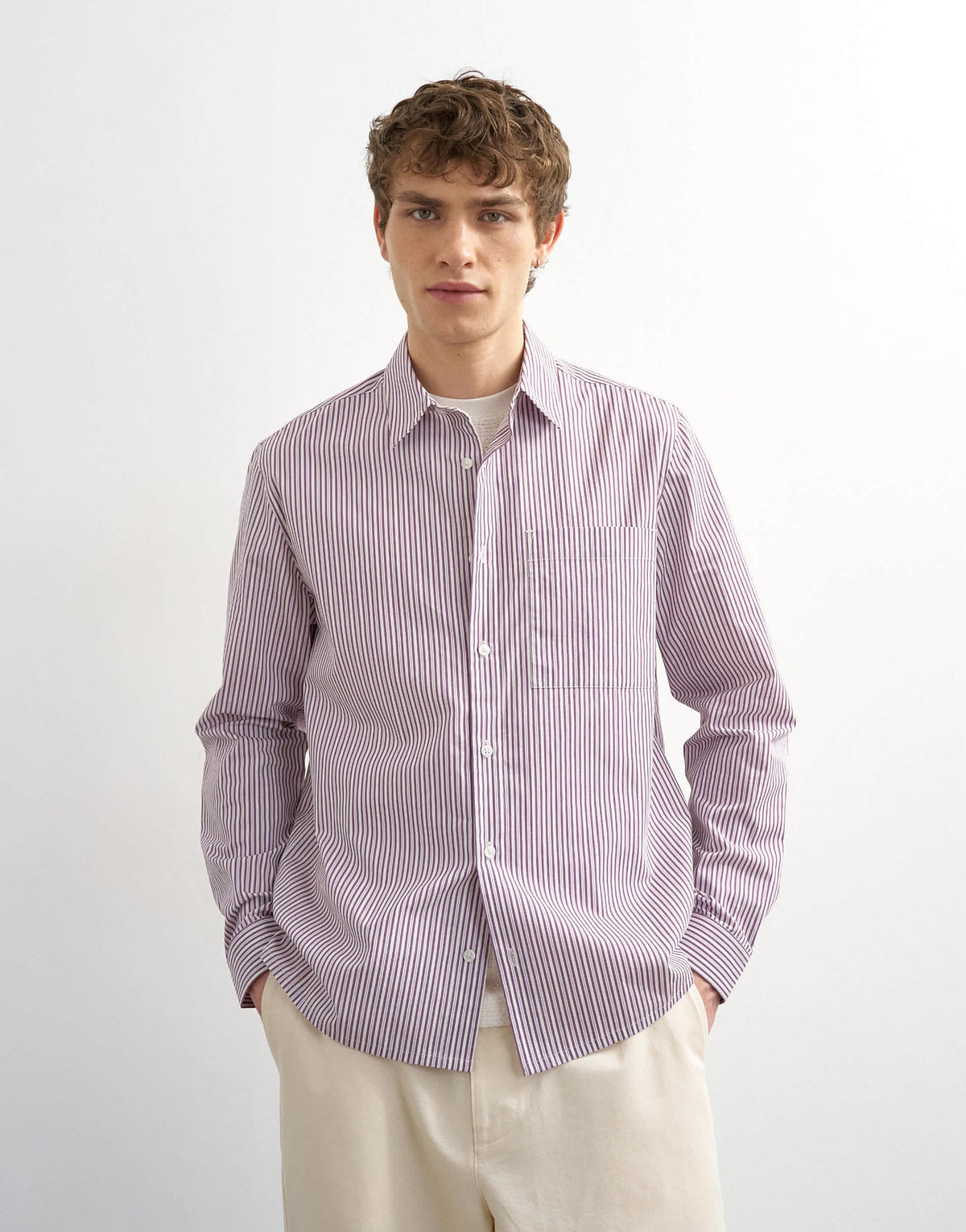 Topman relaxed fit stripe shirt in purple