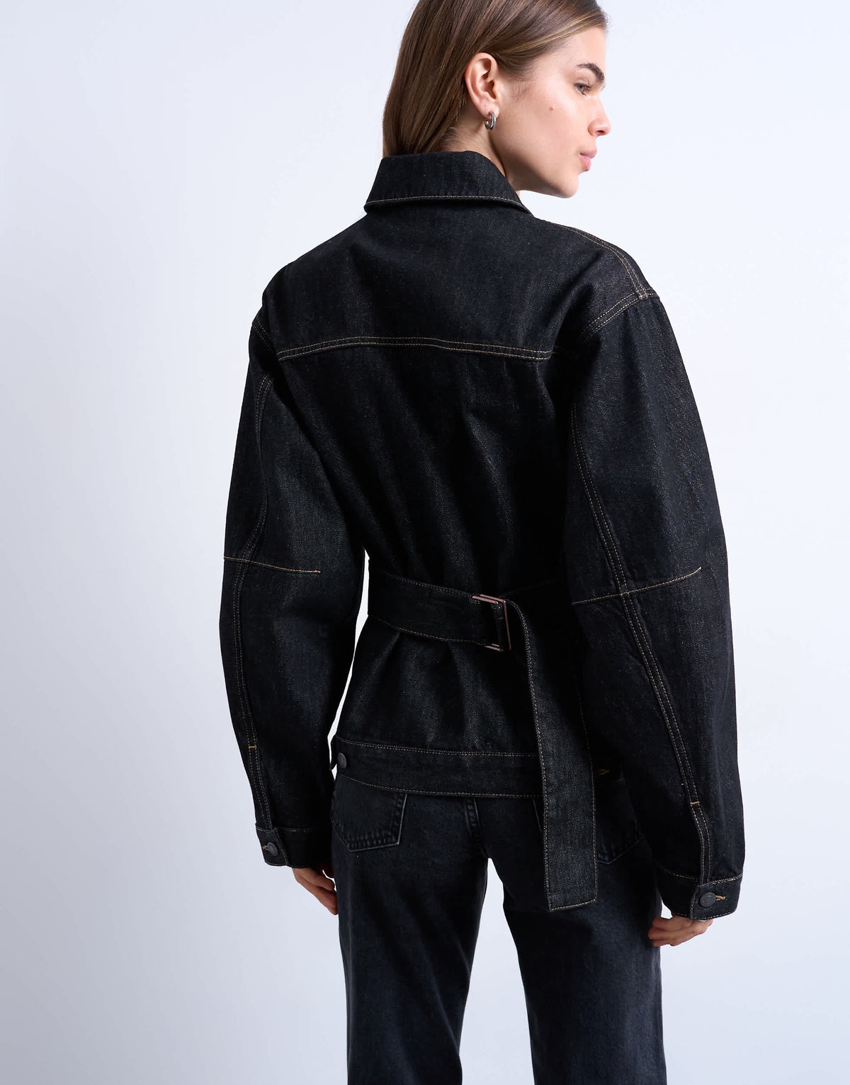 Topshop denim cinch detail shacket in black ecru