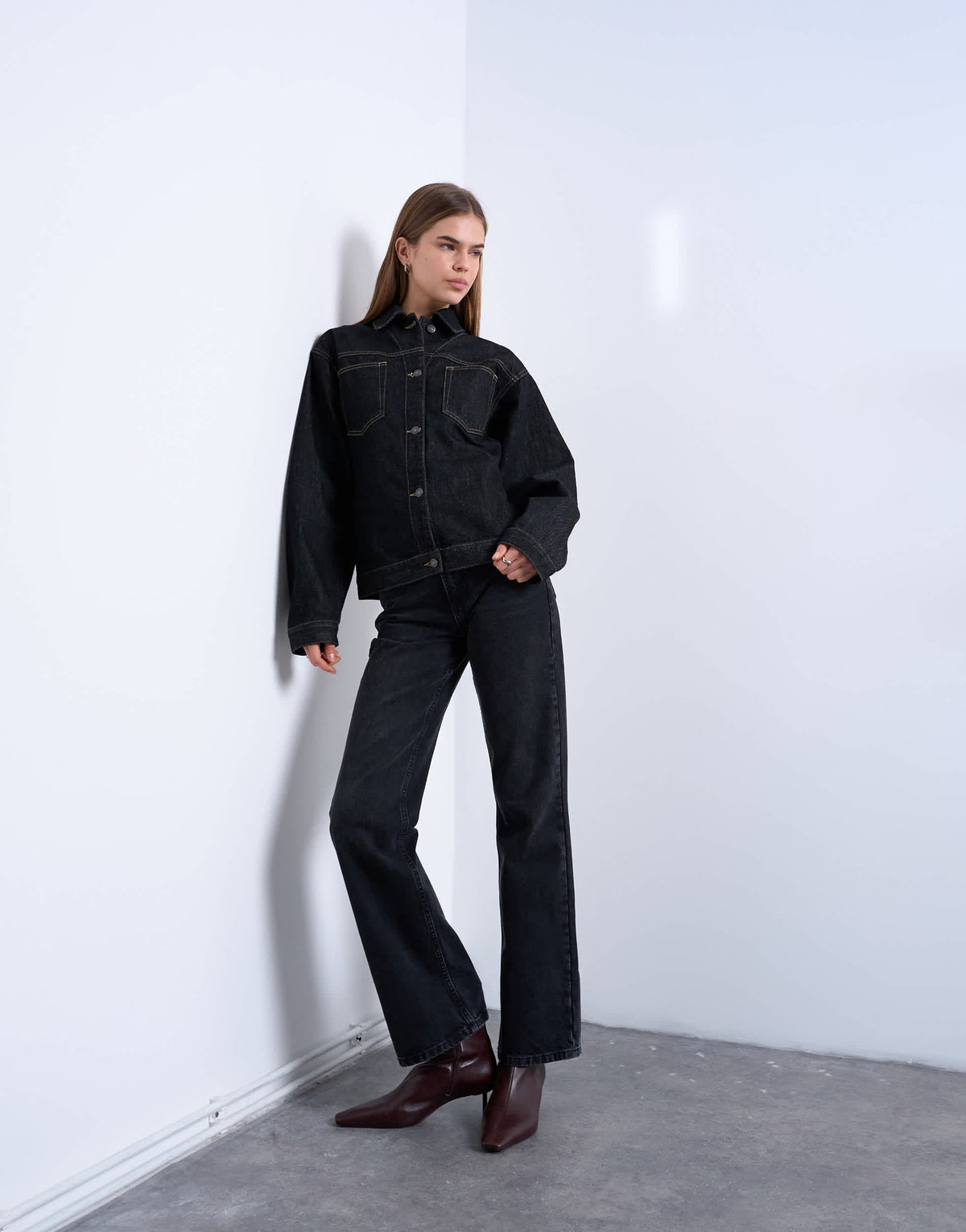 Topshop denim cinch detail shacket in black ecru