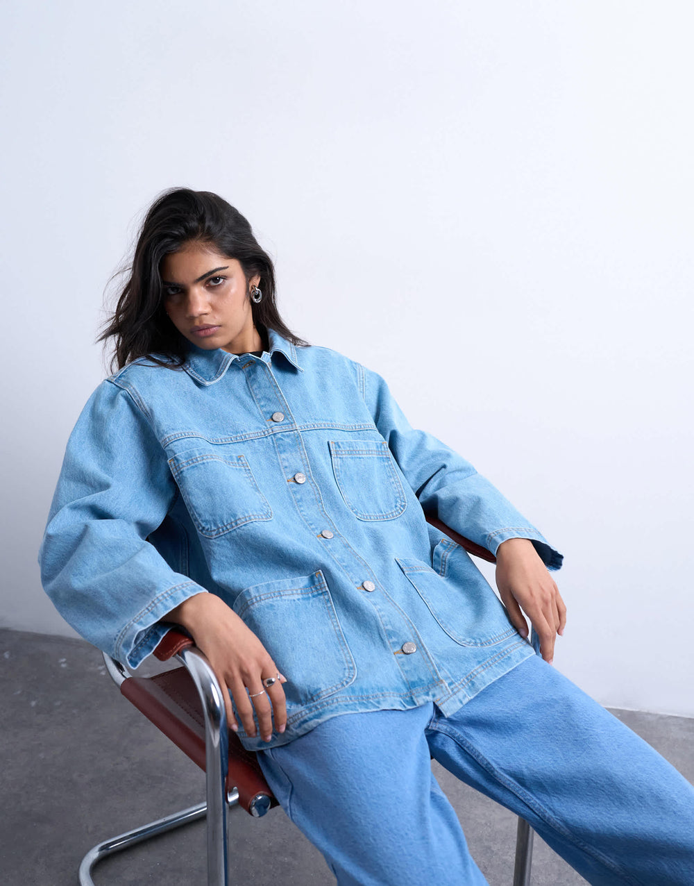 Topshop denim worker jacket in bleach