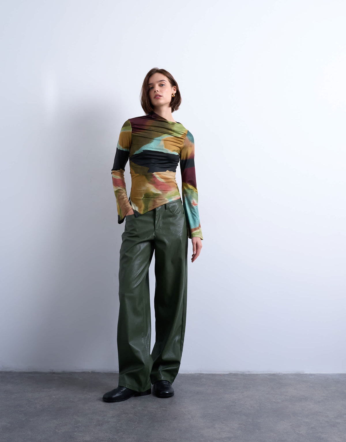 Topshop print slash neck asymmetric top in multi