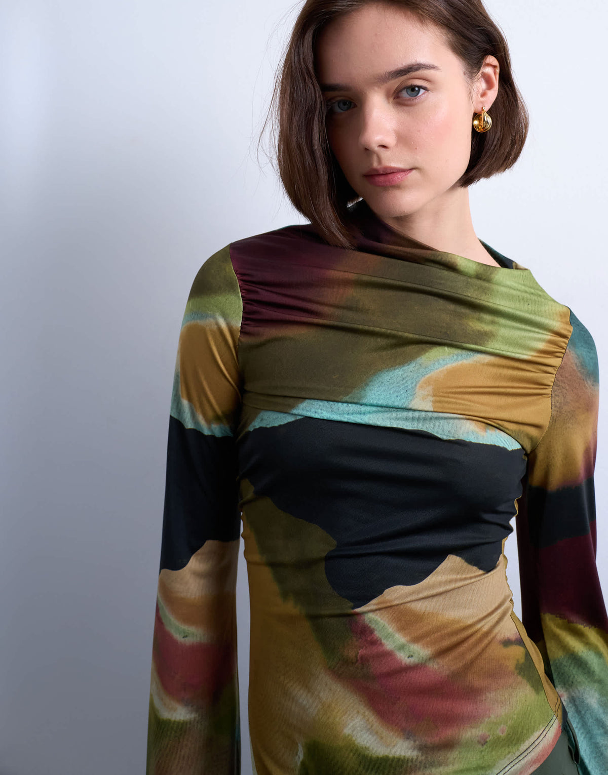 Topshop print slash neck asymmetric top in multi
