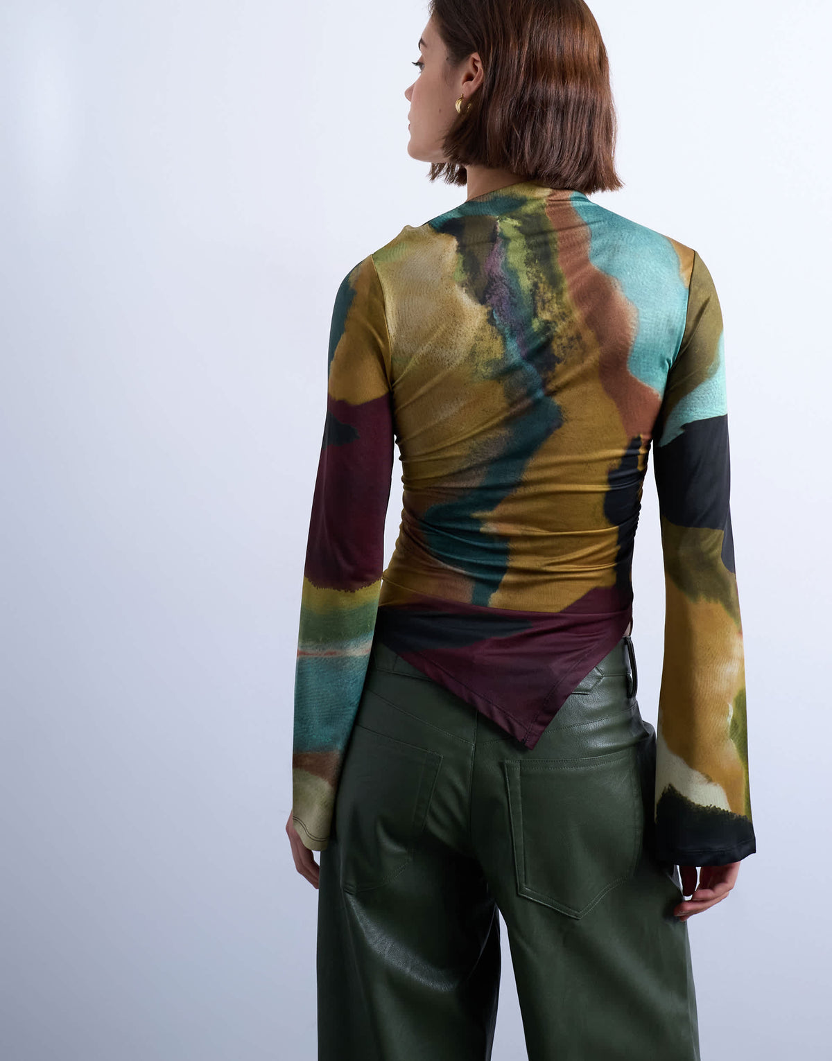Topshop print slash neck asymmetric top in multi