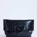 Topshop Gregry folded oversized clutch bag in black croc
