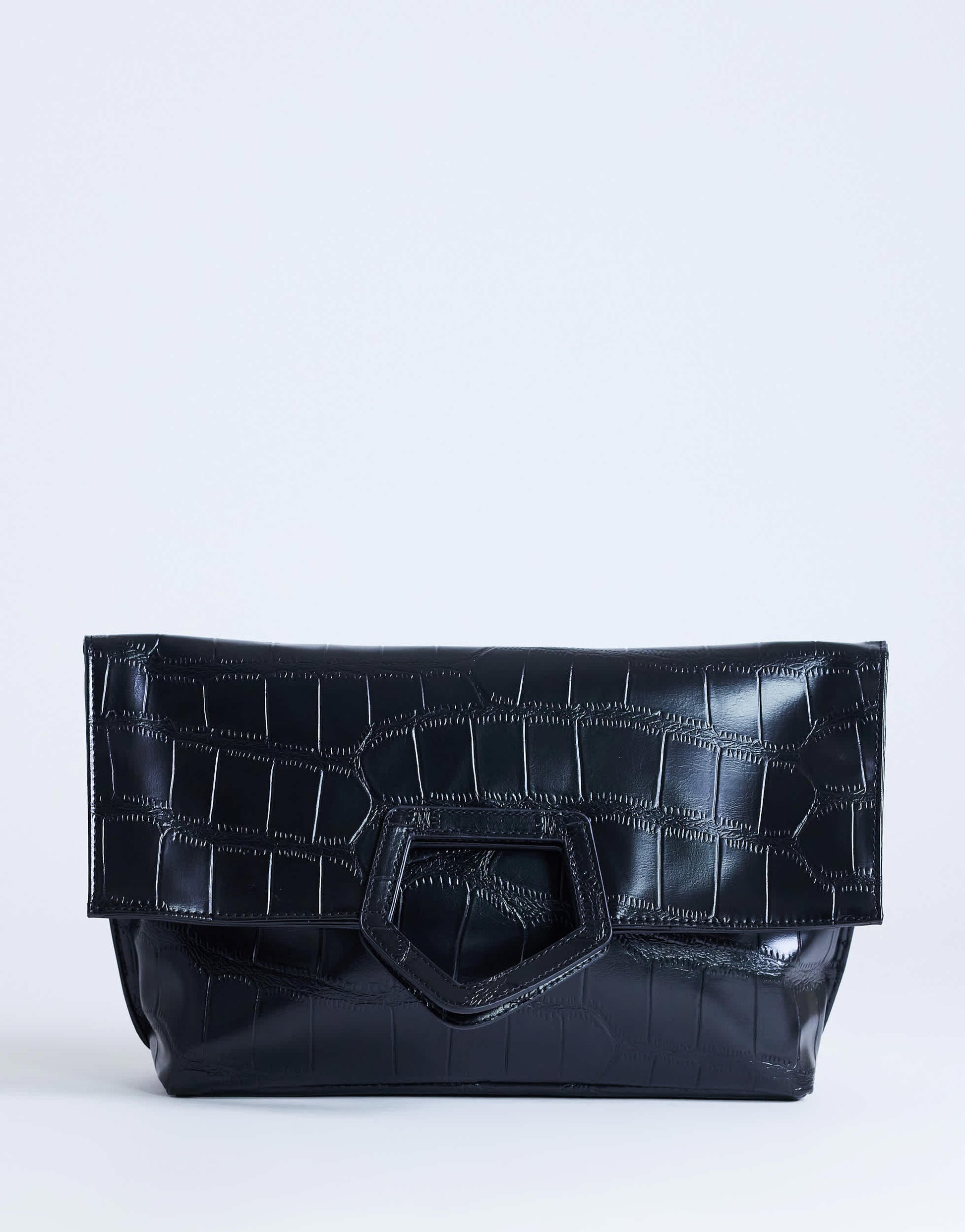 Topshop Gregry folded oversized clutch bag in black croc
