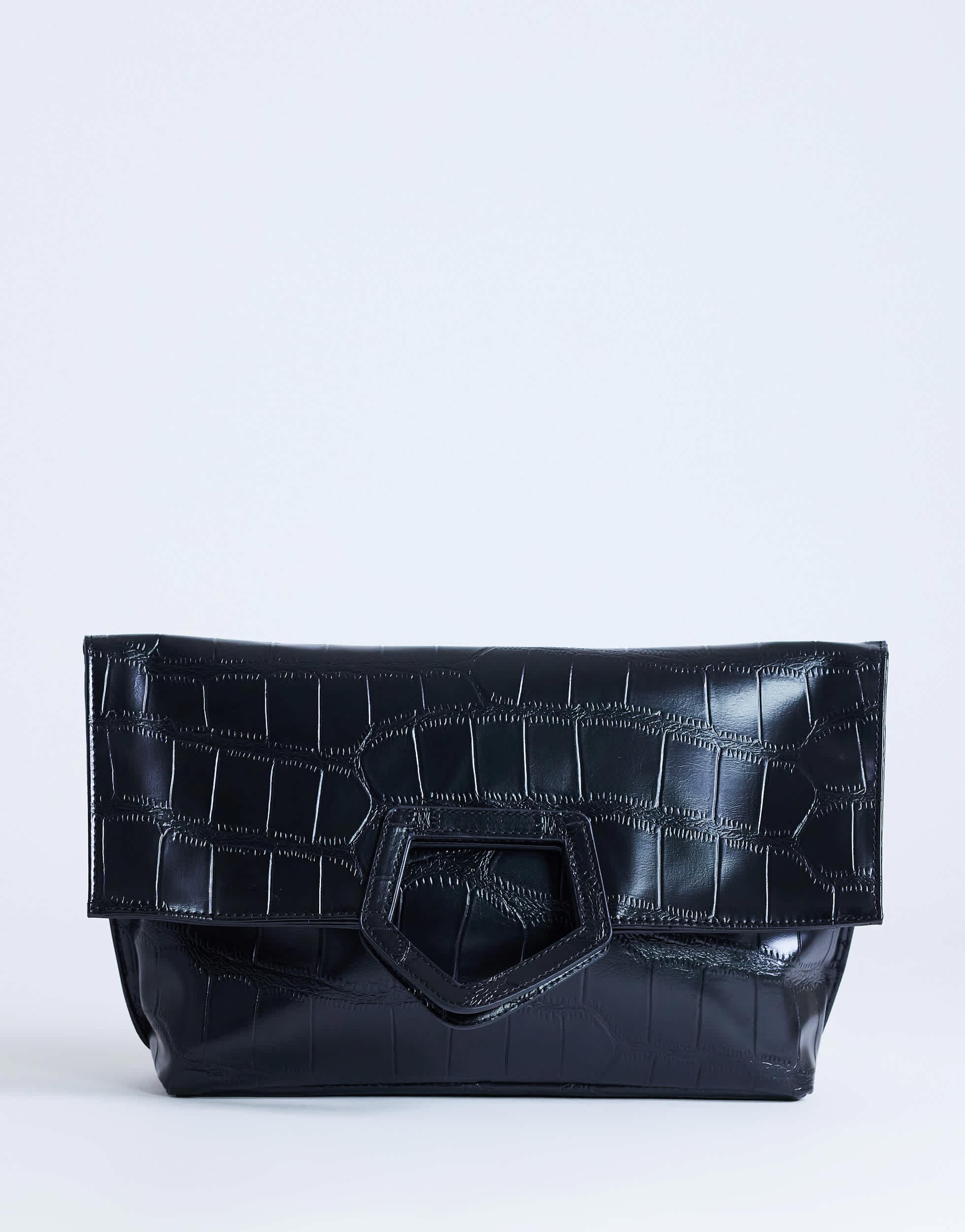 Topshop Gregry folded oversized clutch bag in black croc