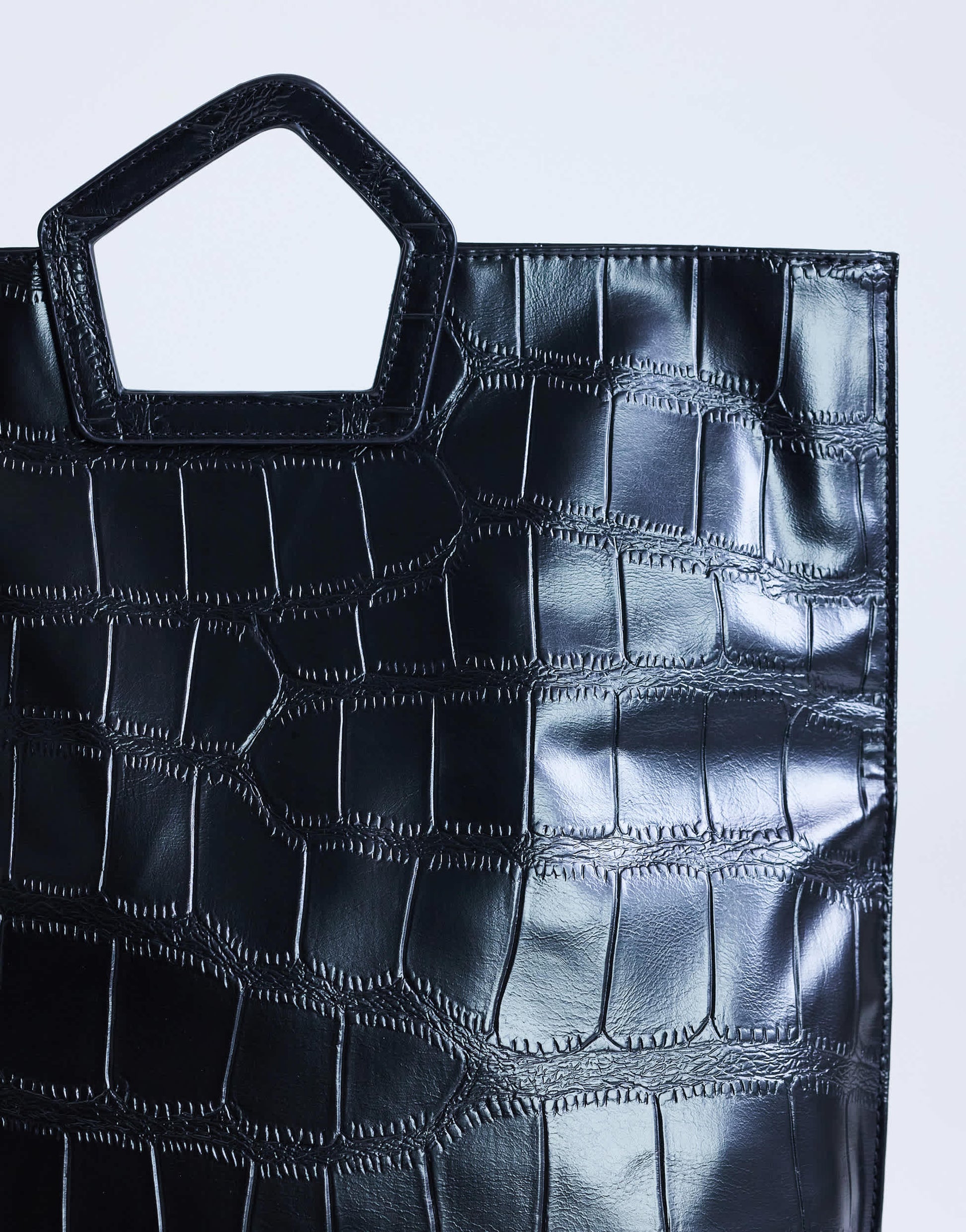 Topshop Gregry folded oversized clutch bag in black croc