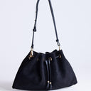 Topshop Sammy medium ruched drawstring shoulder bag in black