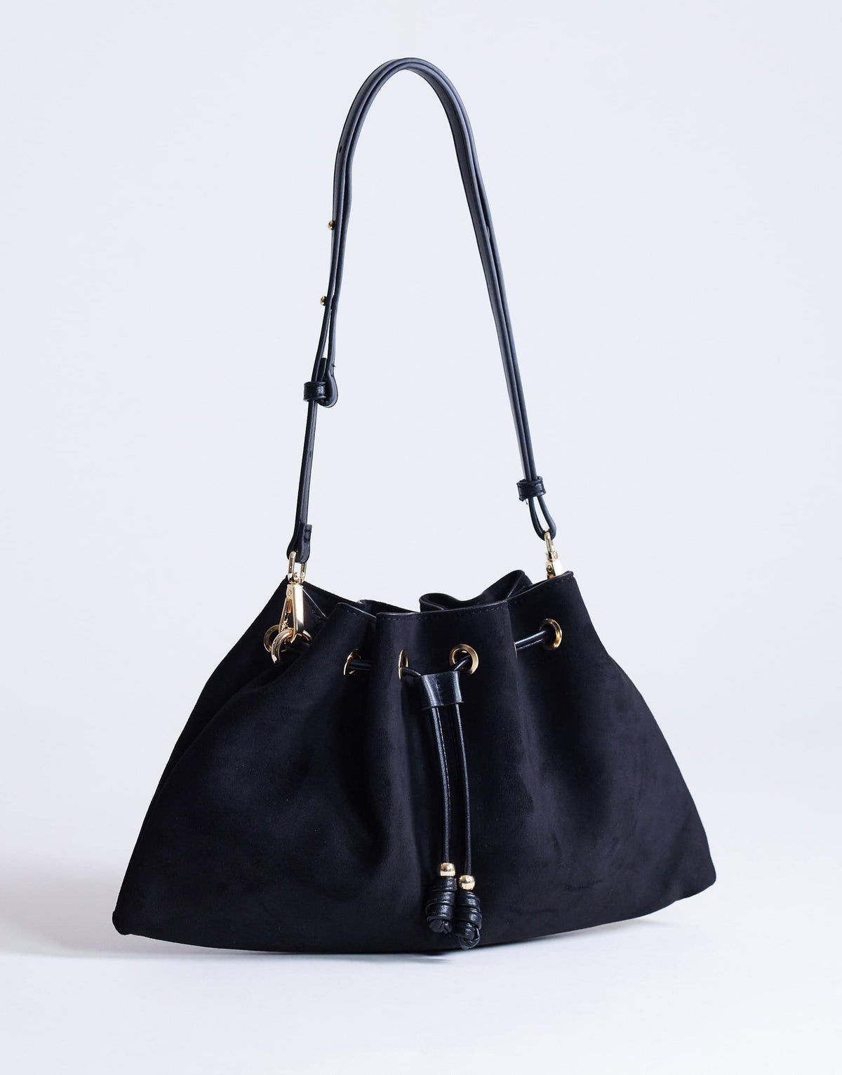 Topshop Sammy medium ruched drawstring shoulder bag in black
